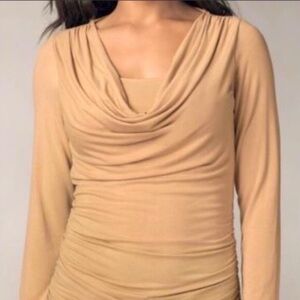 CAbi Lola Draped Lpng Sleeve Tee Camel Size Small 570 207011